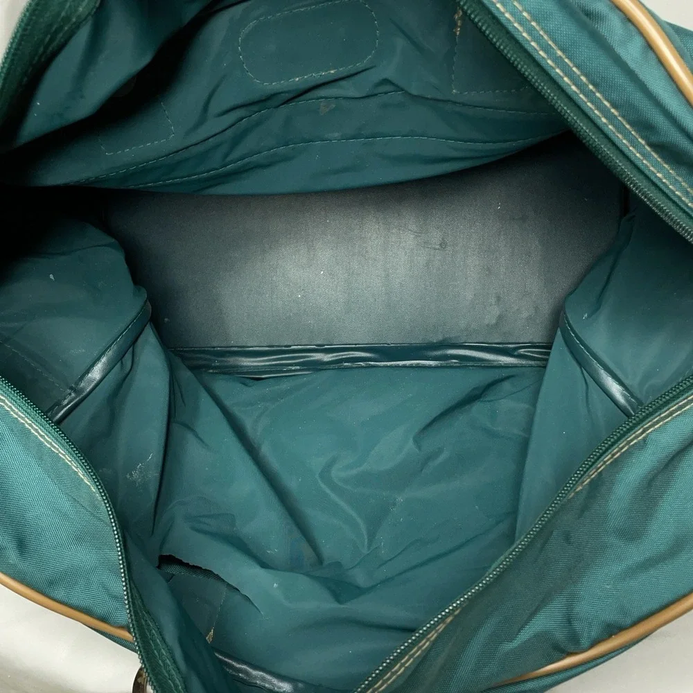 Vintage Jaguar Canvas Leather Duffle Bag Green Medium Large 90s Travel Luggage